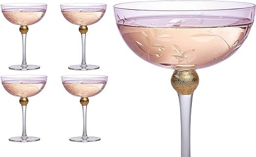 Colored Coupe Art Deco Glasses, Gold | Set of 4 | 8 oz Classic Cocktail Glassware for Champagne, ... | Amazon (US)