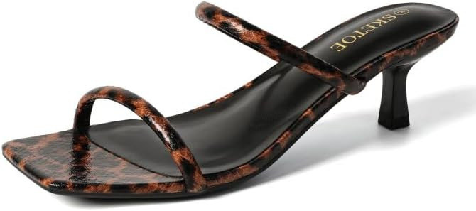 Kitten Heels for Women Two-Strap Open Toe Sandals Square Toe Heels | Amazon (US)