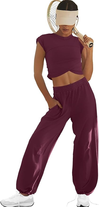 LAMISSCHE Womens Loungewear Set 2 Piece Outfits Sets Cropped Tops and Wide Leg Pants with Pockets... | Amazon (US)