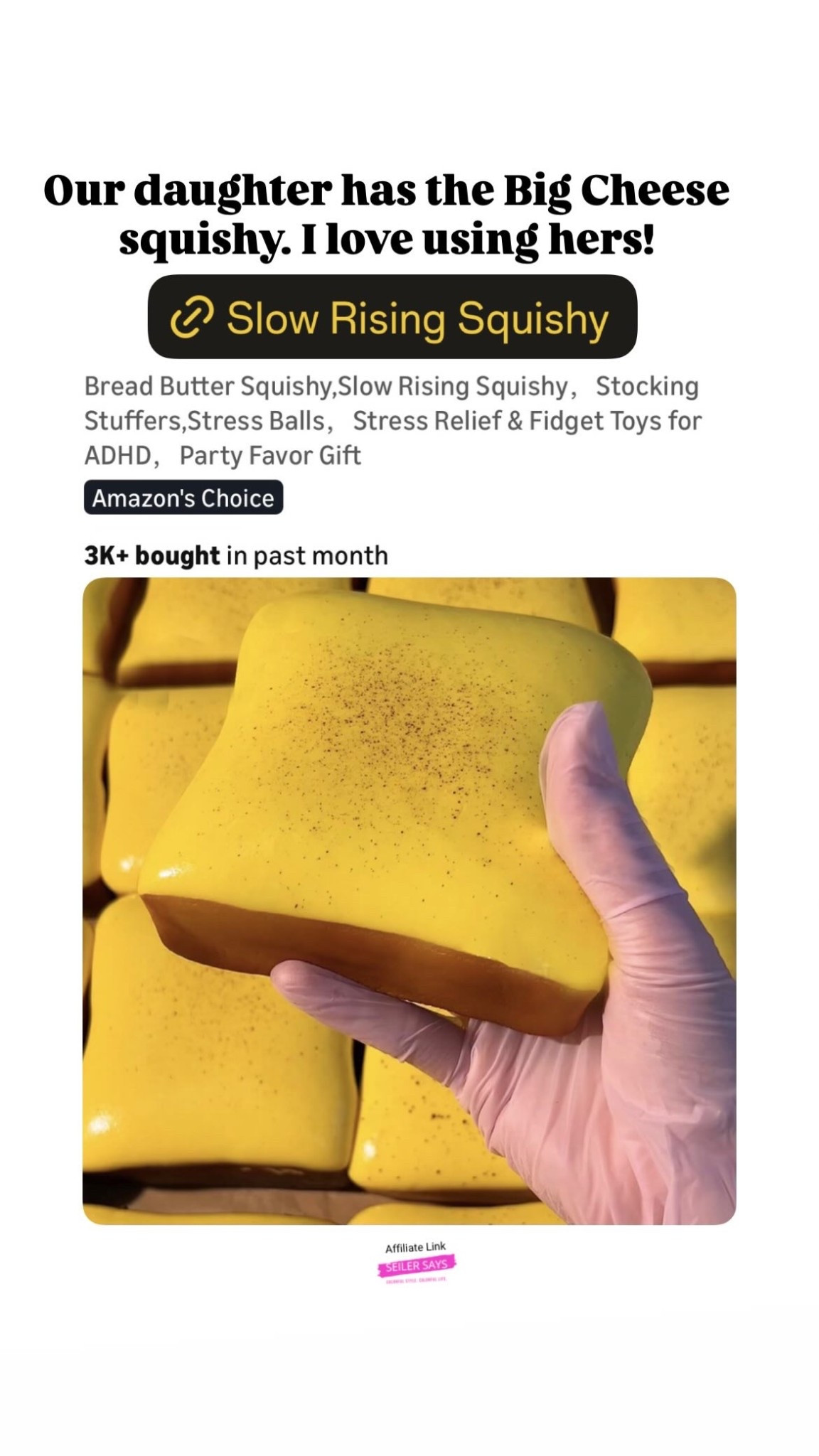 Our daughter has the Big Cheese squishy. I love using hers! Slow rising cheese bread squishy from Amazon.

#LTKselfcare #LTKKids #LTKSaleAlert