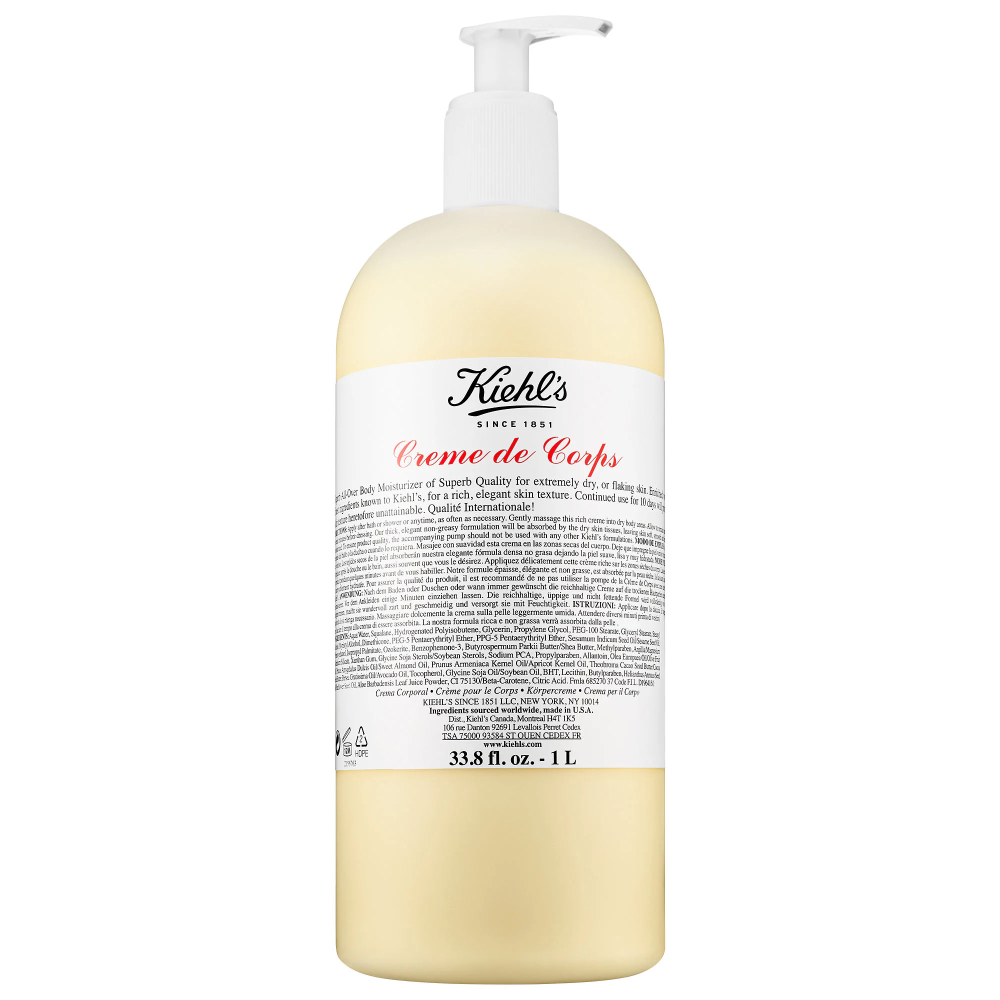Kiehl's Since 1851 Crème de Corps Refillable Hydrating Body Lotion with Squalane 33.8 oz/ 1 L | Sephora (US)