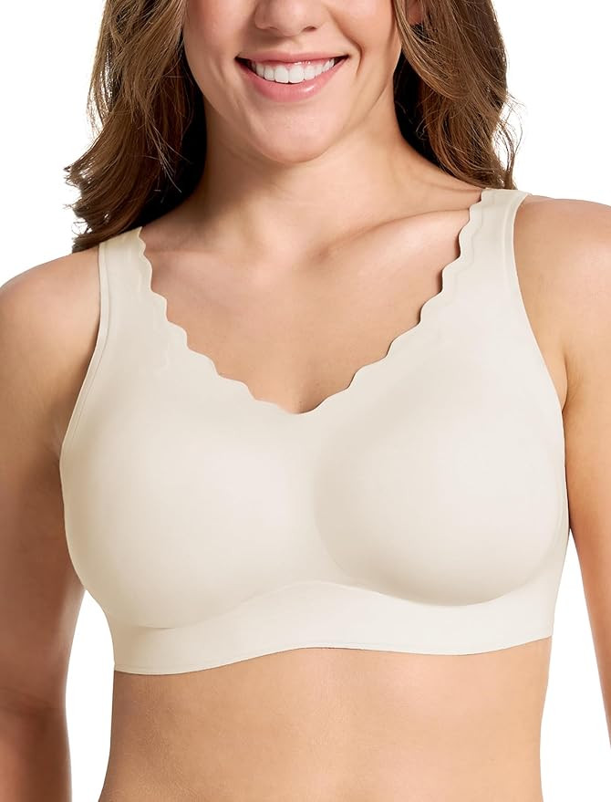 Wireless Bra Seamless Comfort Everyday Bra for Women, Breathable Seamless Bra with Scallop Edges | Amazon (US)