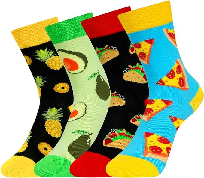 4 Pack Kids Boys Girls Novelty Crew Socks Funny Cartoon Cute Animal Food Avocado Pineapple Cat | Amazon (US)