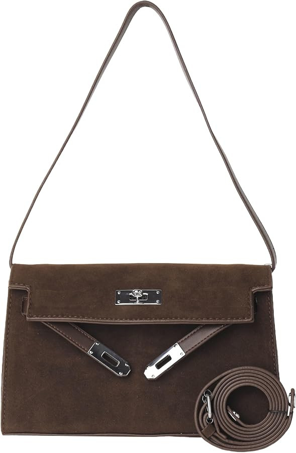 Suede Shoulder Bag, Crossbody Style with Flap and Buckle Closure | Amazon (US)