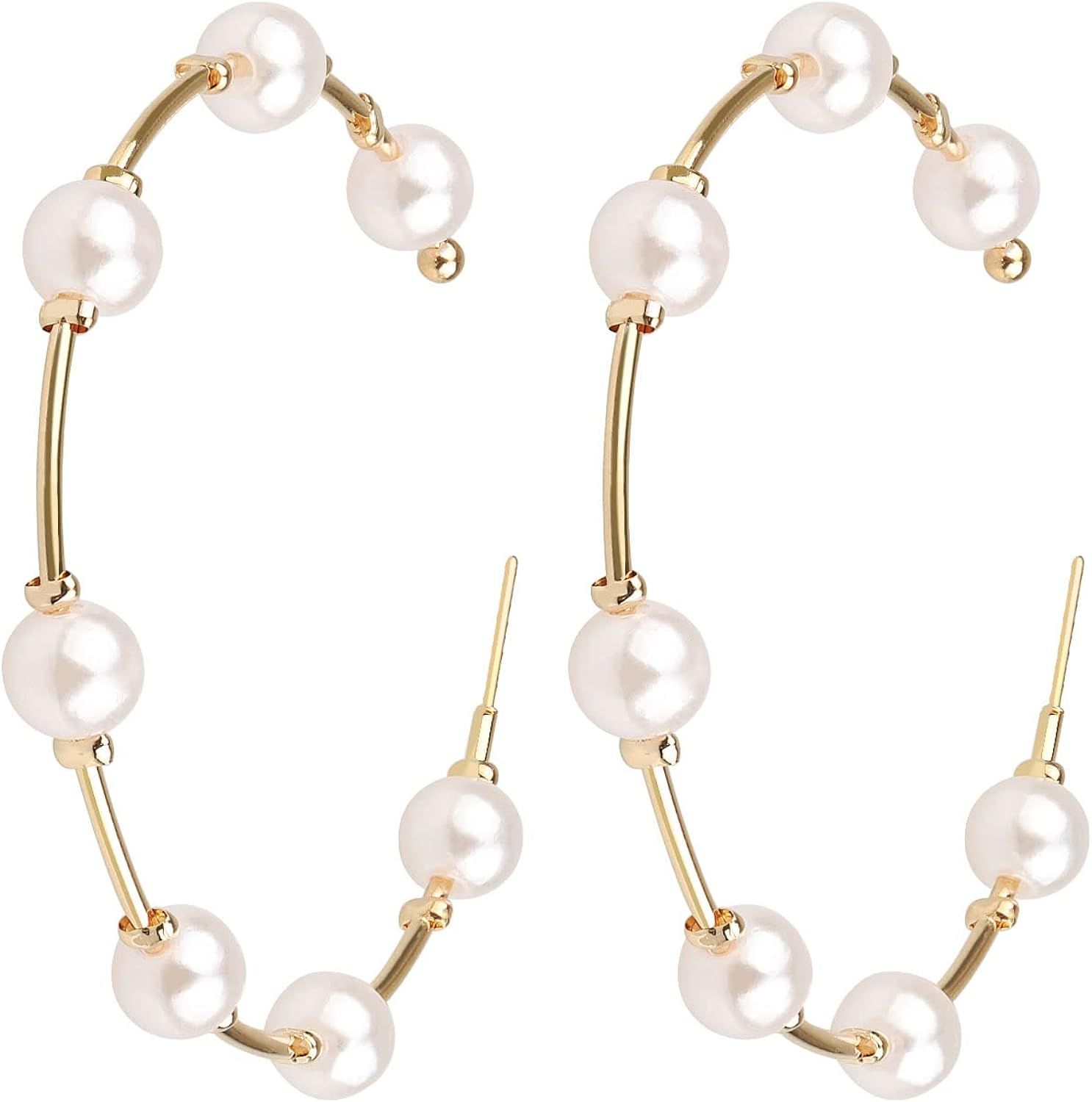 Pearl Hoop Earrings for Women Fashion Hypoallergenic Girls Pearl Earrings Drop Dangle Earrings Je... | Amazon (US)