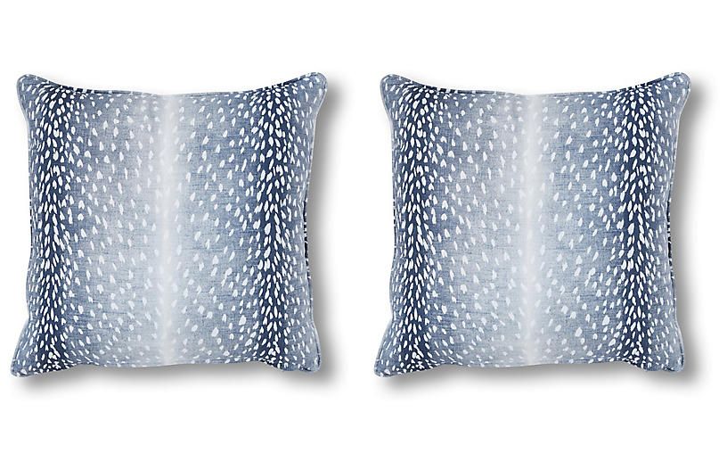 S/2 Doeskin Pillows, Indigo/White Linen | One Kings Lane