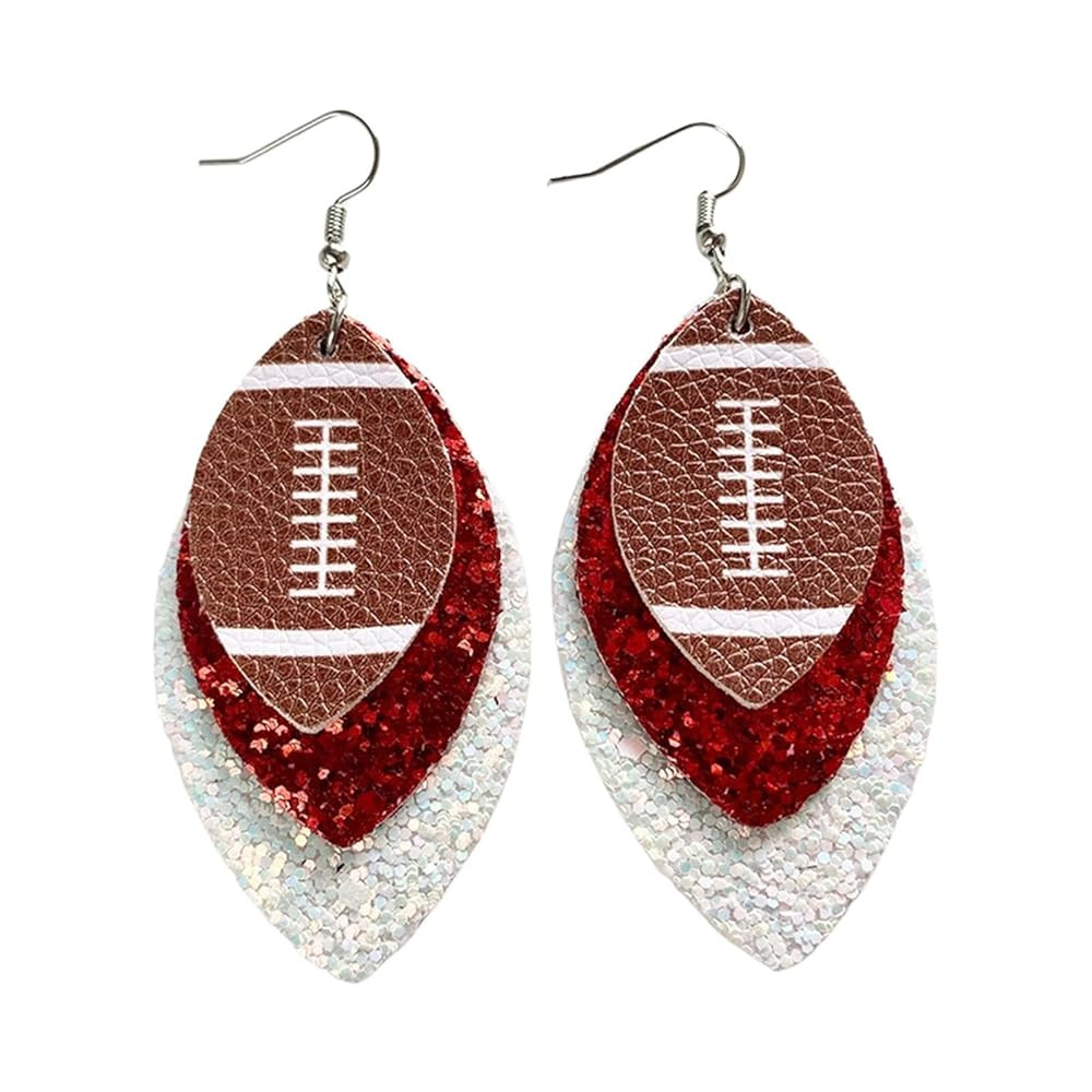 Colorful Layered Football Leather Dangle Earrings Glitter Football Sports Lover Teardrop Earrings... | Amazon (US)