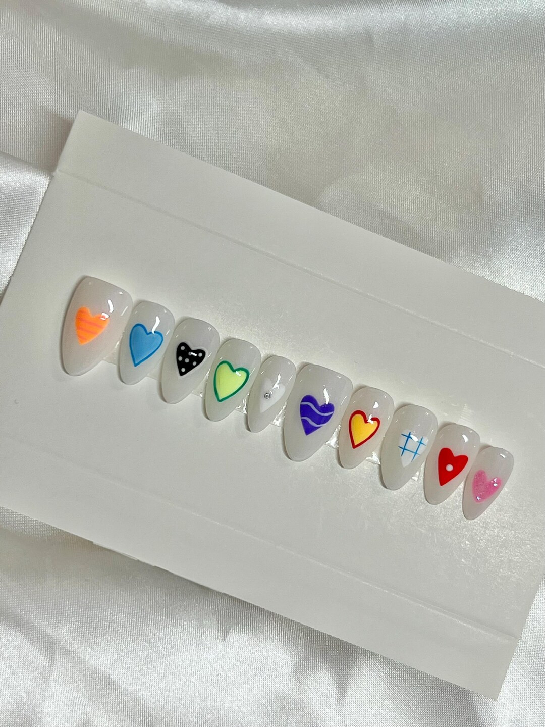 Luxury Hand Painted Press on Nails Funky Hearts Valentines Day - Etsy | Etsy (US)