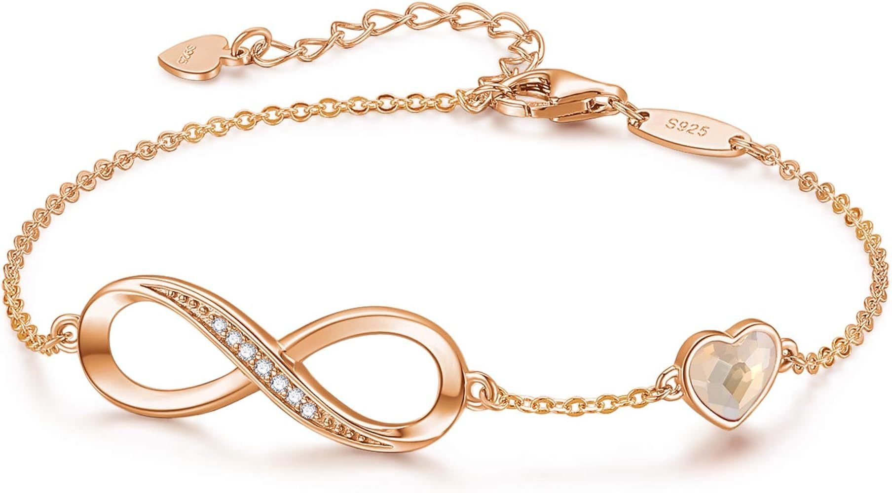 CDE Infinity Heart Symbol Charm Bracelet for Women Stainless Steel 925 Sterling Silver Adjustable Je | Amazon (US)