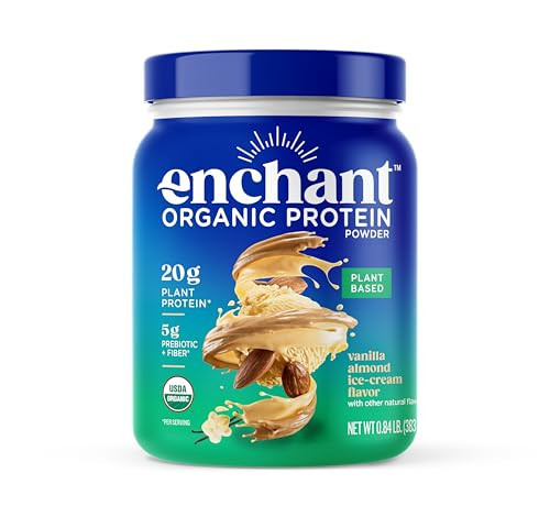 Enchant Organic Protein Powder, Vanilla Almond Ice-Cream flavor – Great Taste, 20g Plant Protein, 5g Prebiotic fiber, USDA Organic, Non-GMO, Plant-based, Non-Dairy, Vegan, 0.84 lb | Amazon (US)