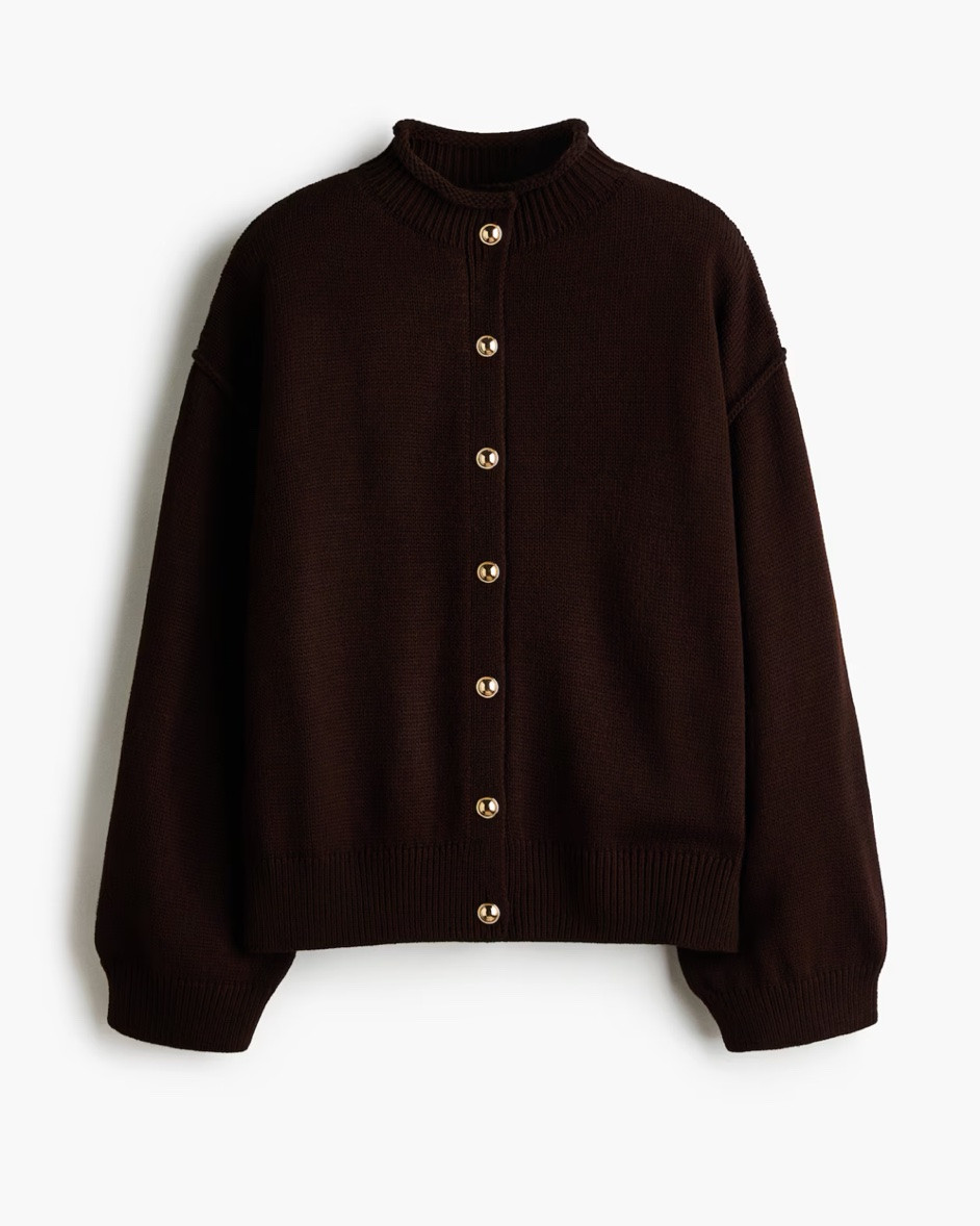 Brown mock neck cardigan 
Cream mock neck cardigan

#LTKSeasonal