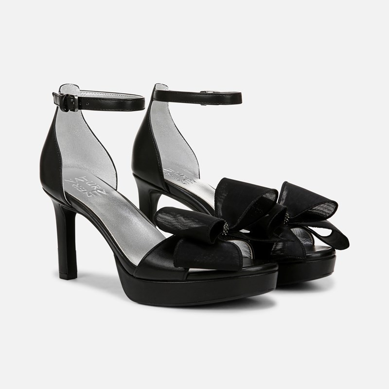 Naturalizer Always Dress Sandals, Black Faux Leather Satin, 9.0W Open Toe, Block Heels | Naturalizer