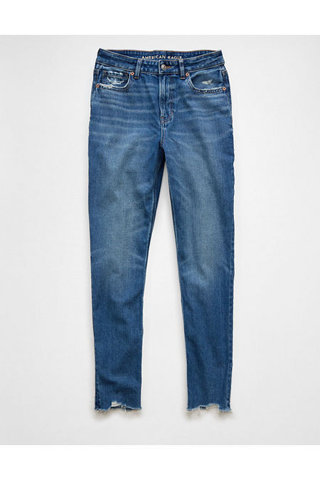 AE Strigid Mom Jean Women's Deep Sea Blue 2 X-Long | American Eagle Outfitters (US & CA)
