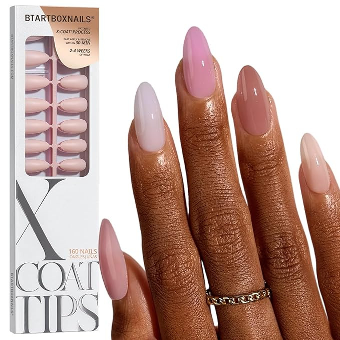 BTArtboxnails XCOATTIPS Bare 5-Shades Nude Press on Nails - Medium Almond Press on Nails, 4-Week ... | Amazon (US)