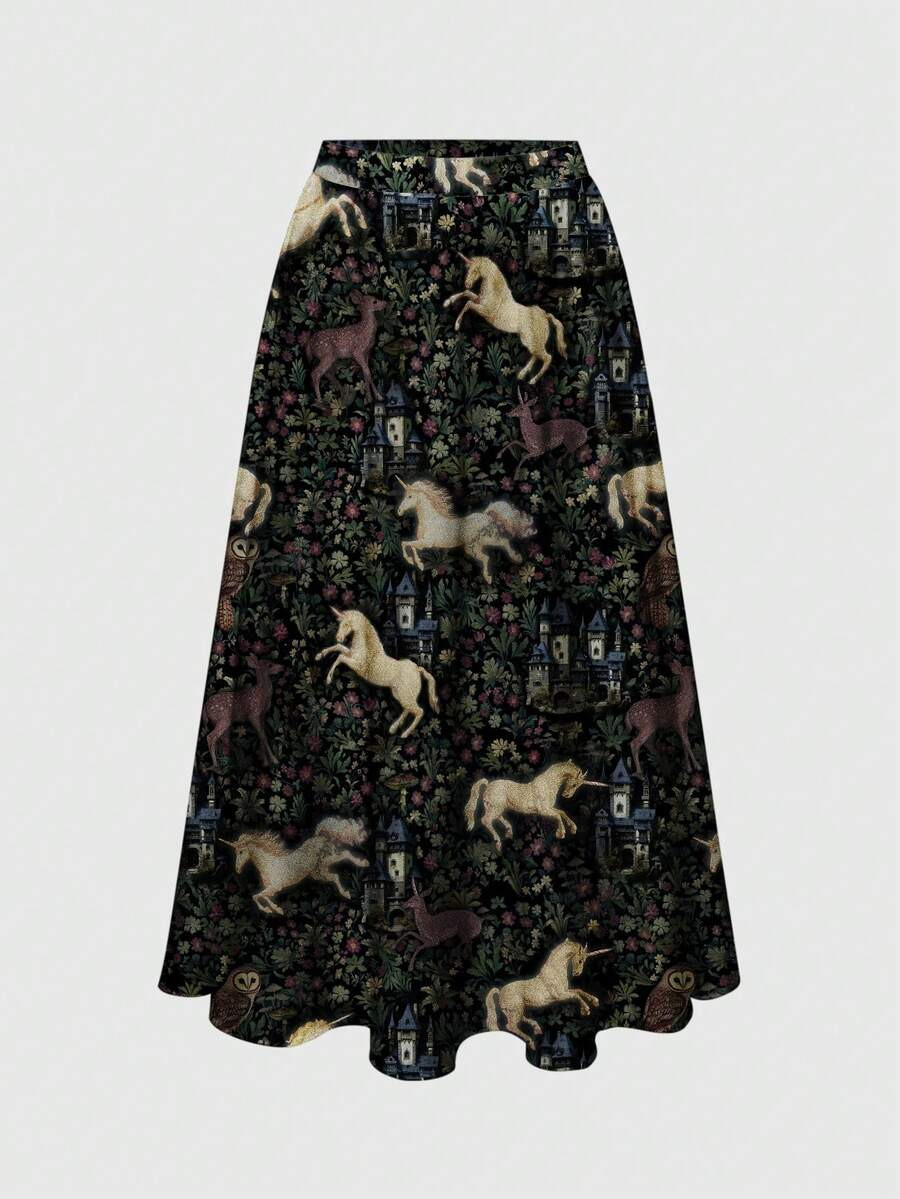 ROMWE Fairycore Plus Size Women Bohemian Vintage Palace Elegant Deer Forest Floral Print Loose Fi... | SHEIN