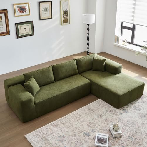 104" L-Shape Modular Sectional Sofa Couch - Comfy Upholstered Cloud Couch for Living Room - Modern Minimalist Couch,Deep Seat,No Assembly Required (Green,Cloud Velvet/Shapa, Right Facing Chaise) | Amazon (US)
