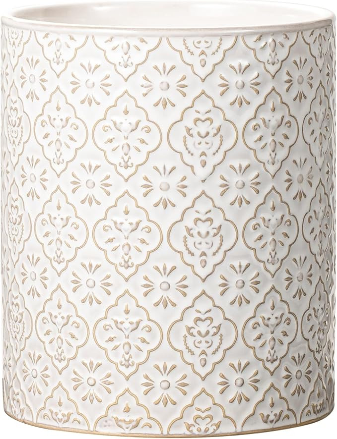 Kitchen Utensil Holder, 6x7 inch Large Ceramic Utensil Holder with Embossed Pattern, Cooking Uten... | Amazon (US)