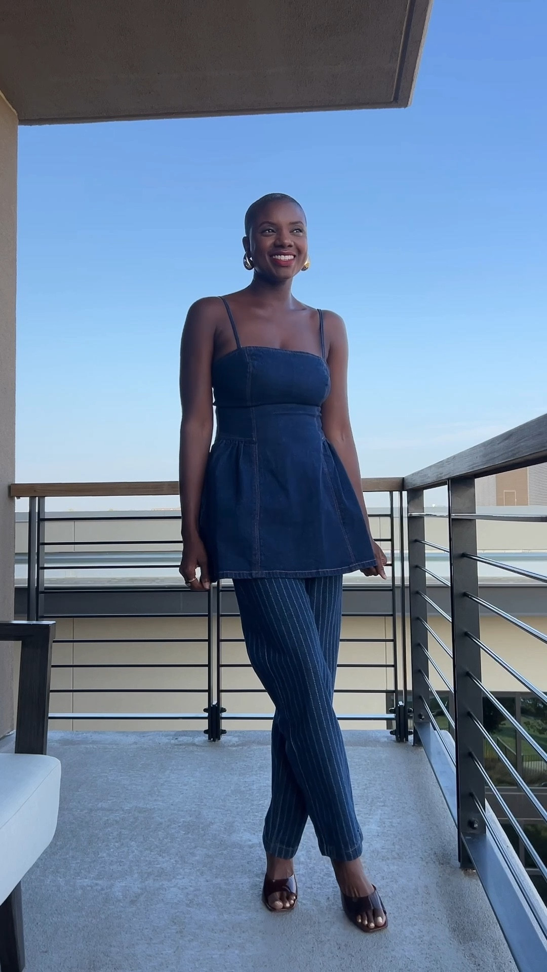 Night, one of LTK con! Abercrombie welcome dinner. Denim mini dress with pockets & tie back with and pinstriped men’s denim and drop earrings. 

#LTKFindsUnder100 #LTKCon