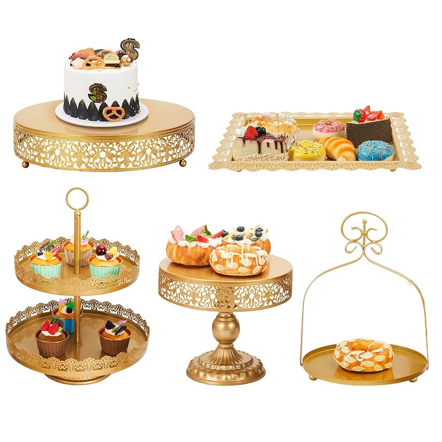 MTJYQTF Gold Cake Stand Set - 5pcs Metal Dessert Table Display Set for Party, Vintage Candy Table... | Amazon (US)