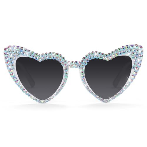 Etercycle Heart Sunglasses, Shiny Rhinestone Sun Glasses For All Party, White Glasse Bride Gifts Women Sunglasses For Bachelorette Party Decorations | Amazon (US)