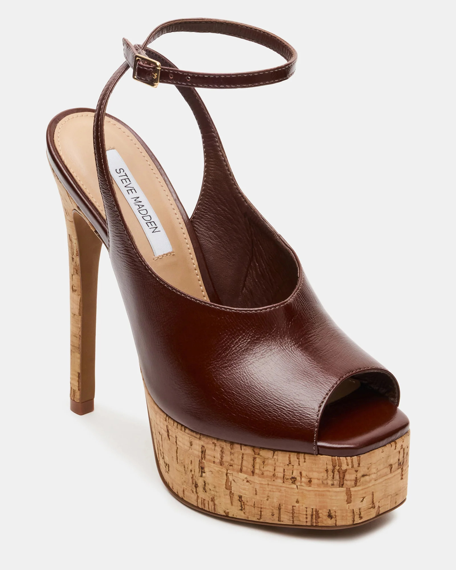 ALARIC Brown Leather Peep-Toe Platform Stiletto Women's Heel | Steve Madden (US)