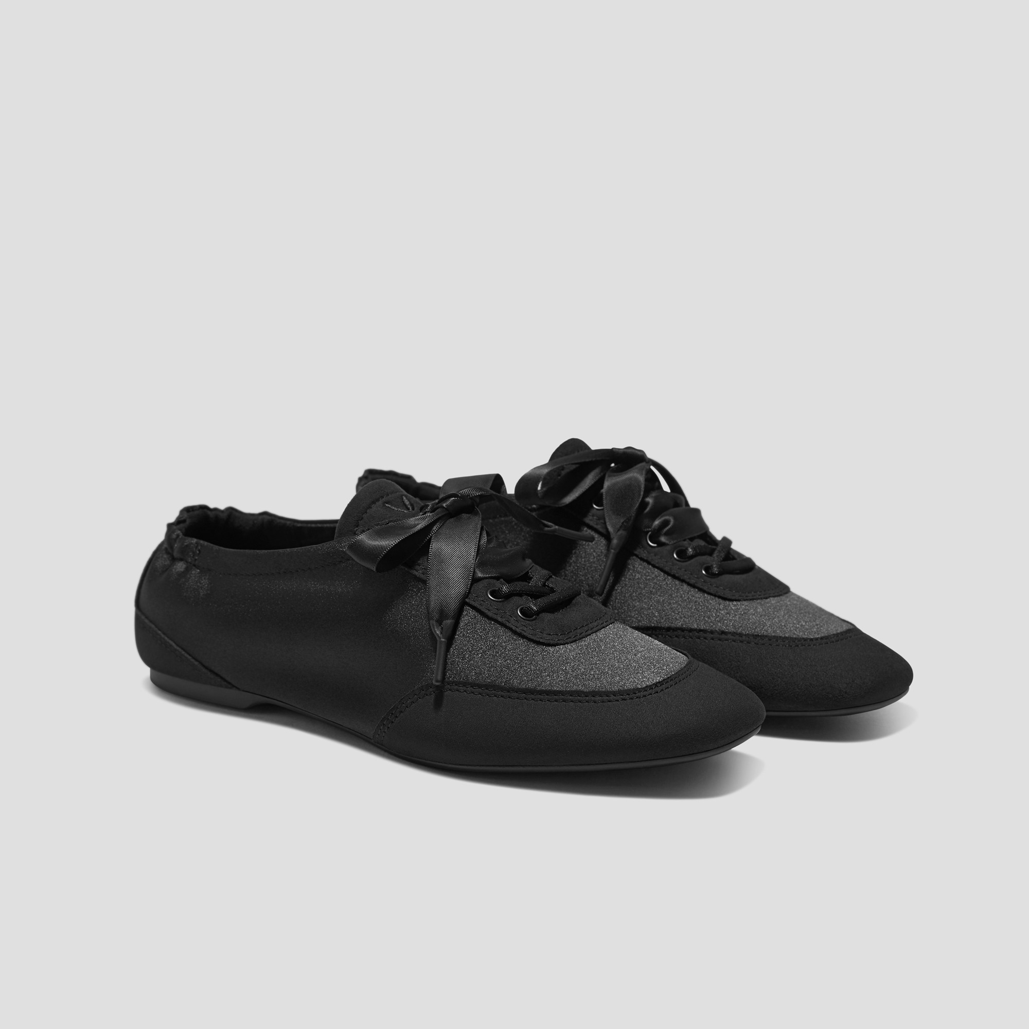 VIVAIA Square-Toe Lace-Up Satin Sneakerina (Cristina)|BLACK|US 11 | VIVAIA