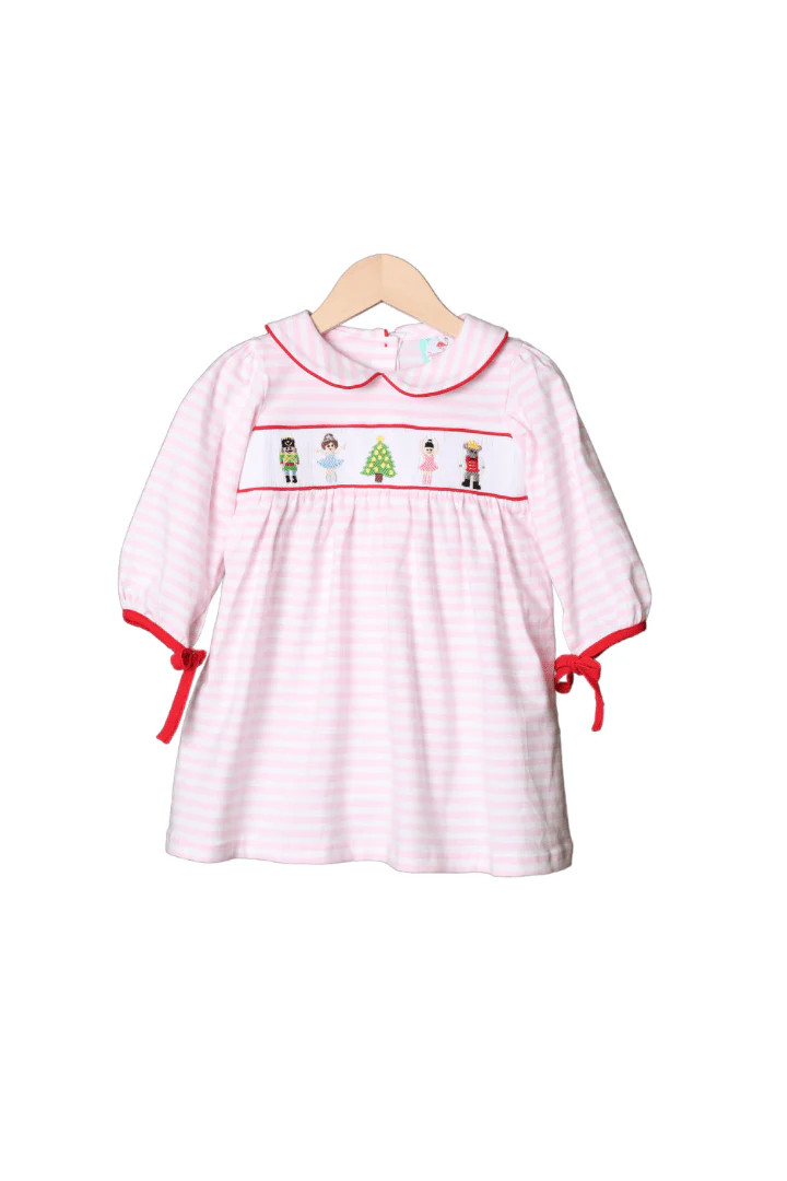 Smocked Nutcracker Ballet Pink Stripe Dress | The Smocked Flamingo