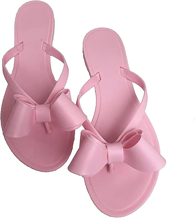 Mtzyoa Women Flip-Flops Flat Sandals Jelly Bow Beach Flat Rivets Rain Cute Dressy Summer Sandals | Amazon (US)