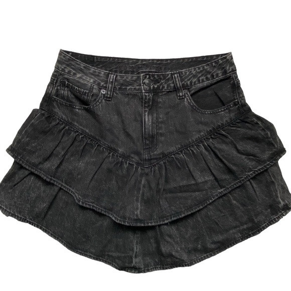 American Eagle Denim Skirt Black Jean Super Hi Rise Ruffle Size 8 | Poshmark