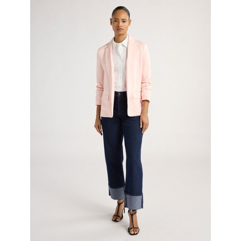 Scoop Women's and Women's Plus Relaxed Scuba Knit Stretch Blazer with Scrunch Sleeves, Sizes XS-4... | Walmart (US)