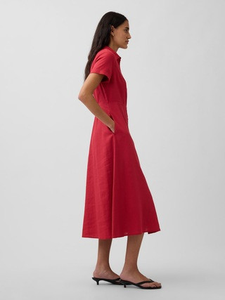 Linen-Blend Midi Shirtdress | Gap (US)