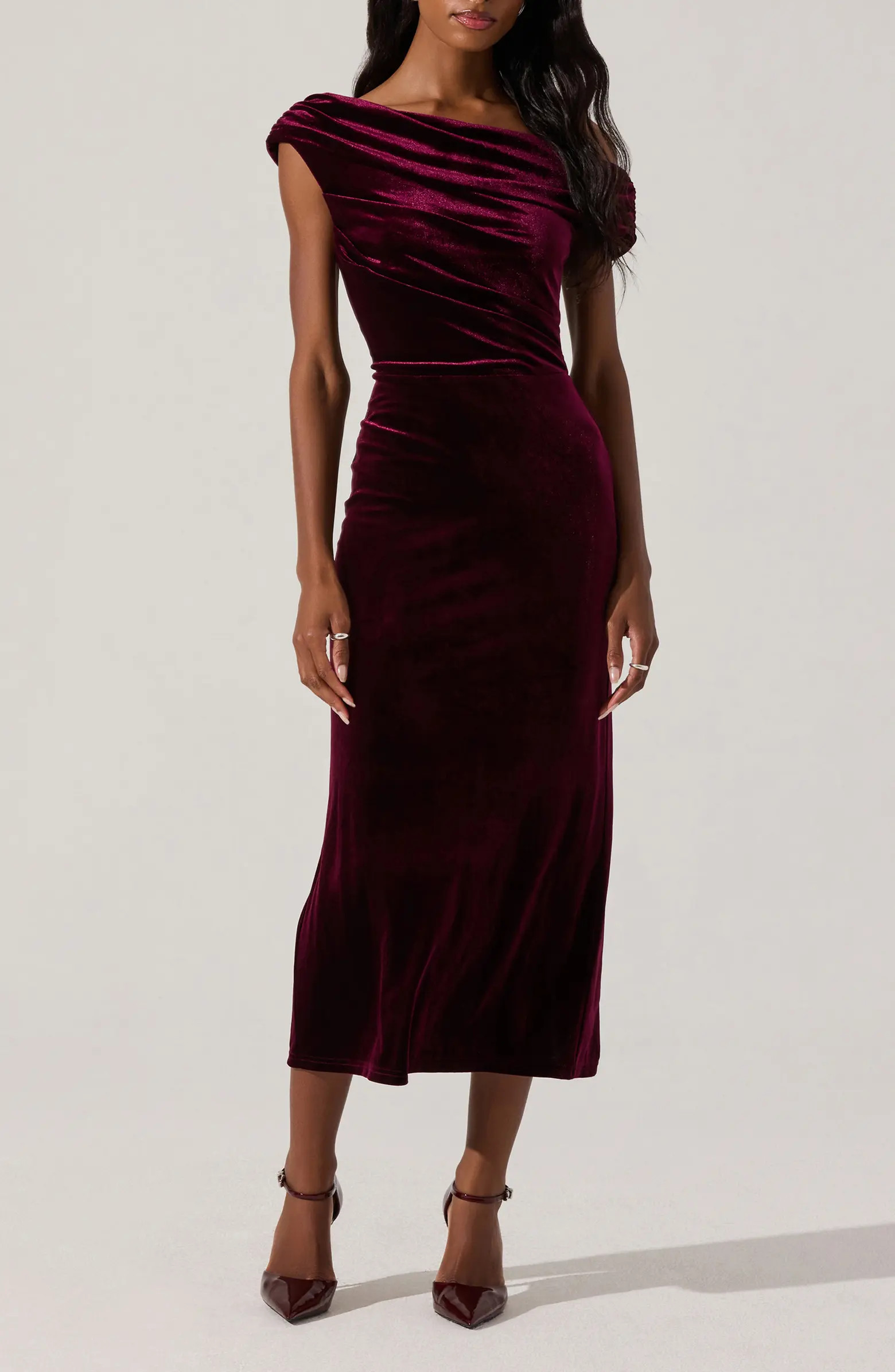 One-Shoulder Velvet Midi Dress | Nordstrom
