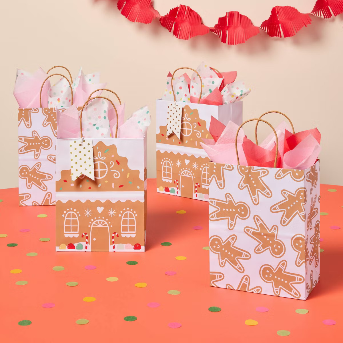 4pk Small Gingerbread House Christmas Gift Bags Colorful - Spritz™ | Target