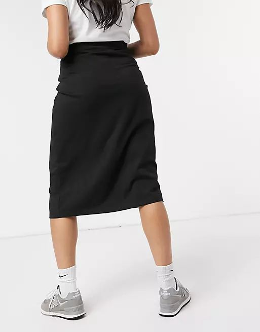 Outrageous Fortune Maternity exclusive midi body-conscious skirt in black | ASOS (Global)