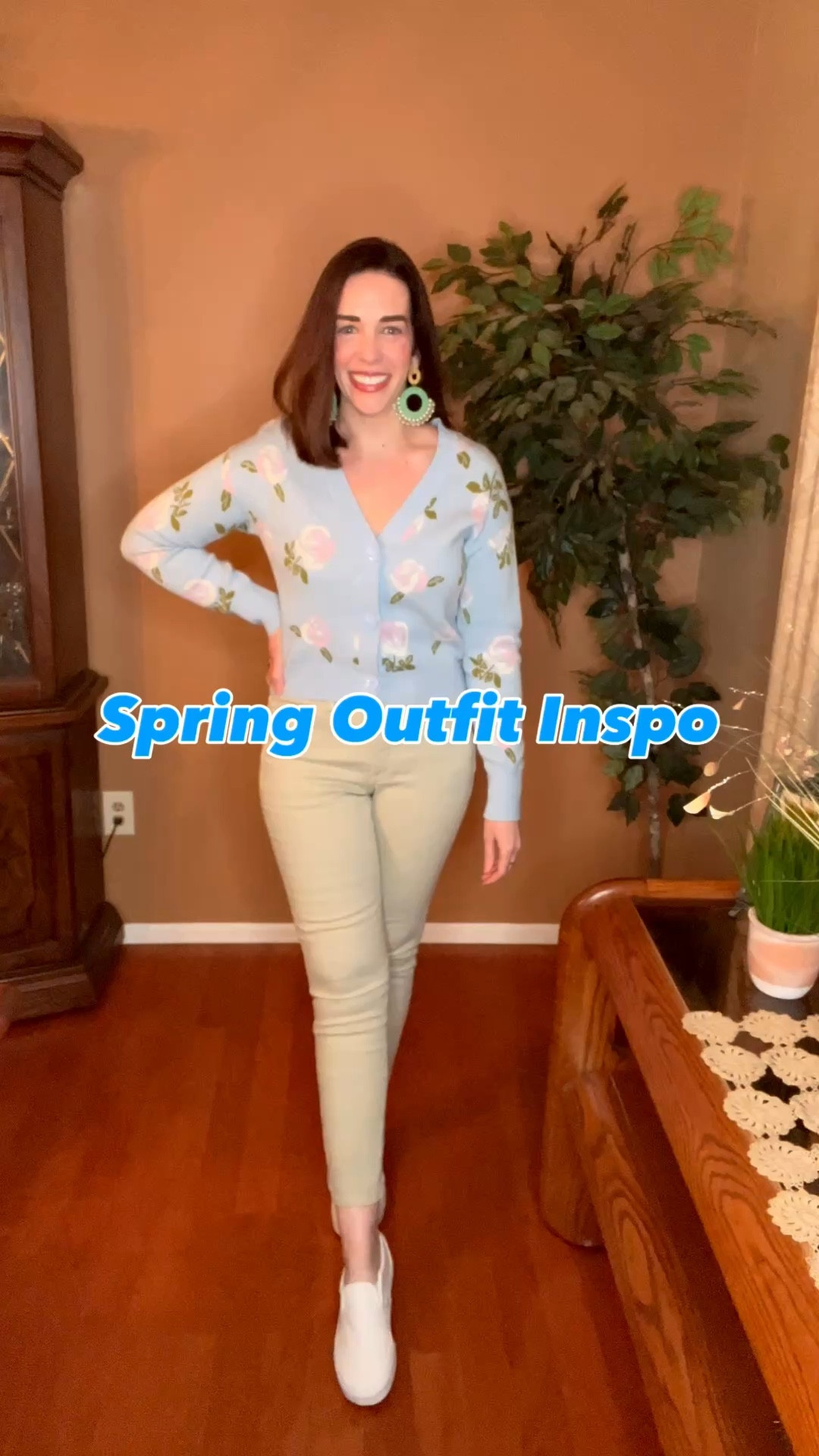 Blue floral cardigan (s). Light green mid rise skinny jeans (4). White slip on sneakers (8.5). #cardigan #bluecardigan #floralcardigan #greenjeans #skinnyjeans #midrisejeans #springoutfit 
spring outfits 2026 

#LTKSeasonal #LTKootd