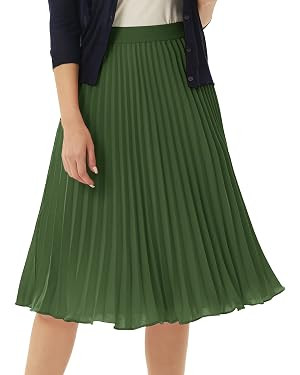 GRACE KARIN Pleated Midi Skirt for Women,Chiffon Elastic High Waist Knee Length Skirts,Swing Flar... | Amazon (US)