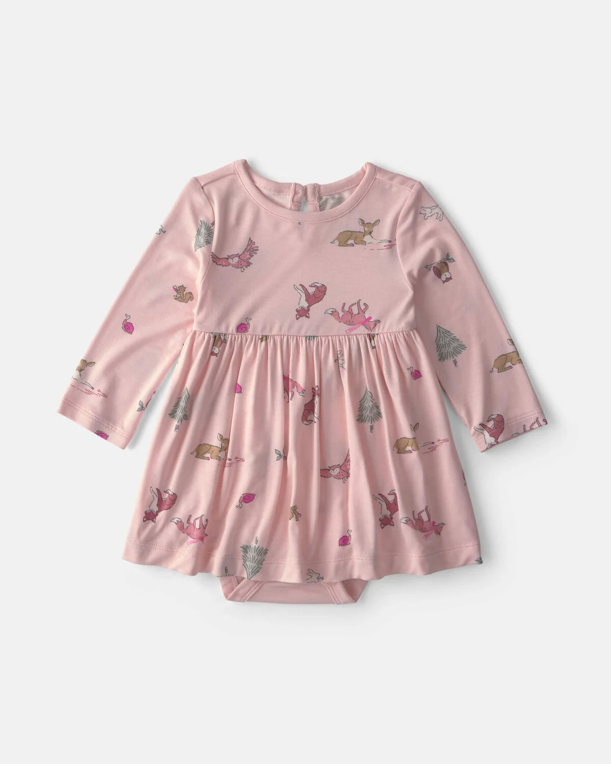 Baby Girl Woodland PurelySoft™ Long-Sleeve Bodysuit Dress - Pink | Carter's Inc