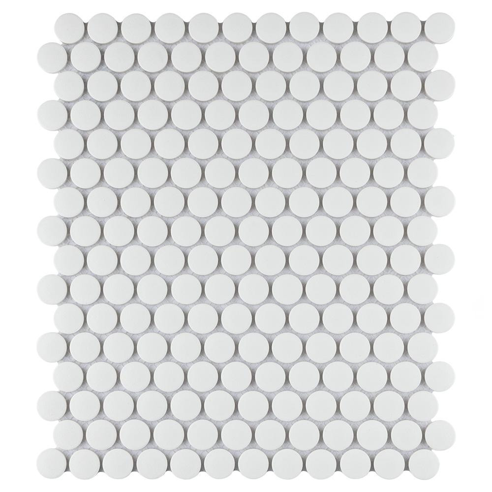 Merola Tile Gotham Penny Round White 6 in. x 6 in. Porcelain Mosaic- Take Home Tile Sample | The Home Depot