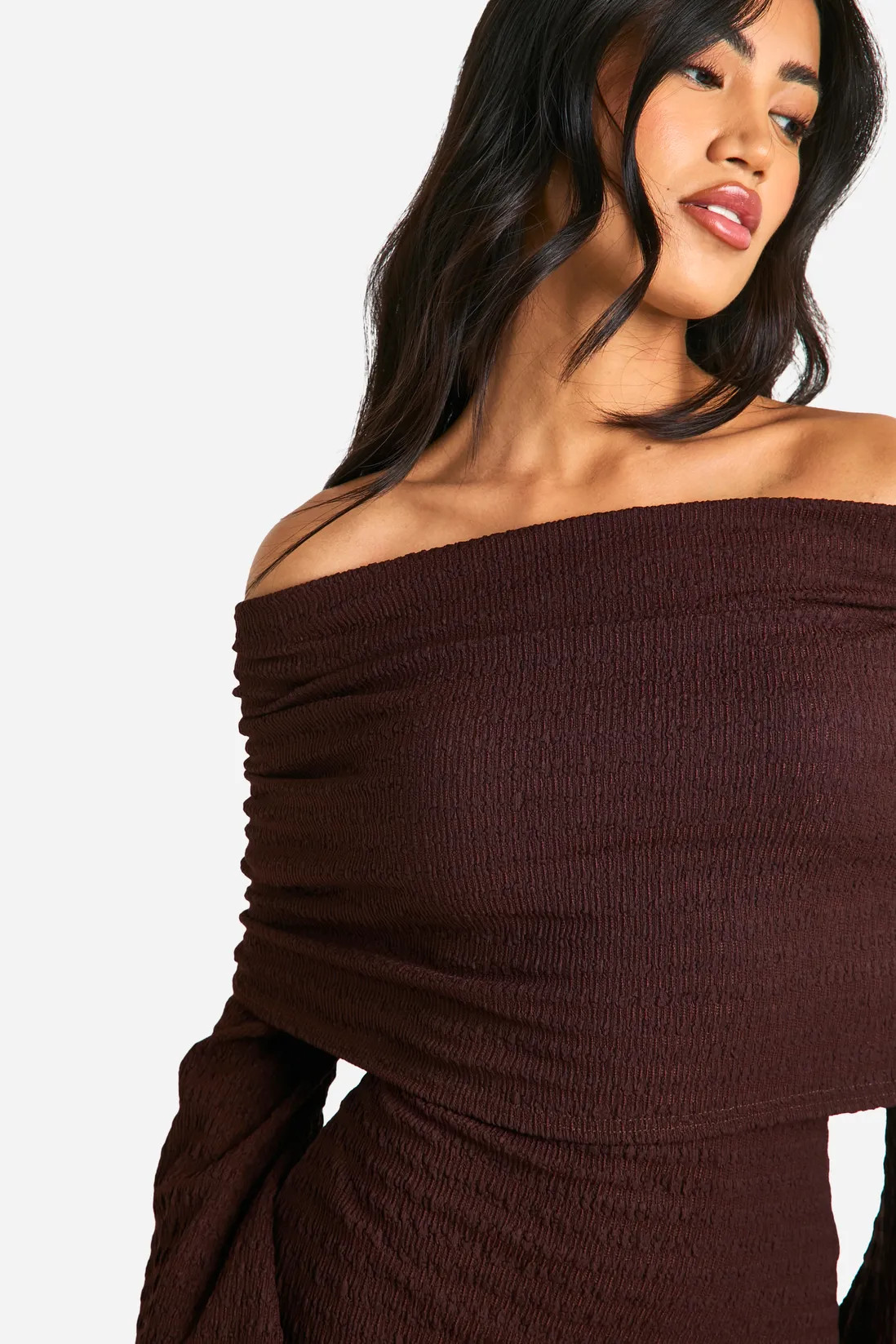 Dresses | Textured Slouchy Bardot Maxi Dress | boohoo | NastyGal UK