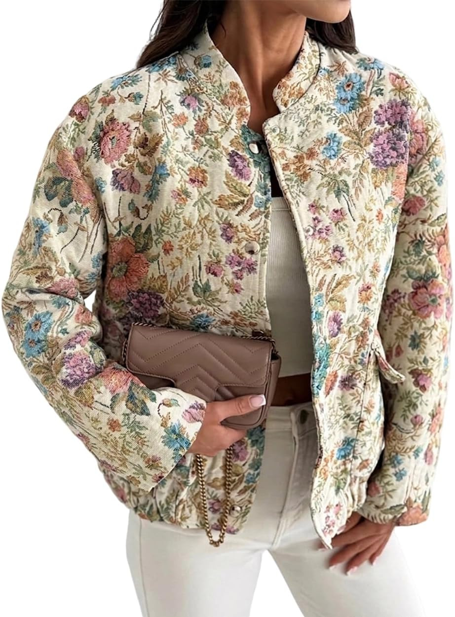 CHICME Women's Bomber Jacket Vintage Floral Jacquard Elegant Coat 2026 | Amazon (US)