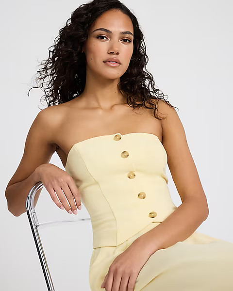 Strapless Button Front Tailored Tube Top | Express