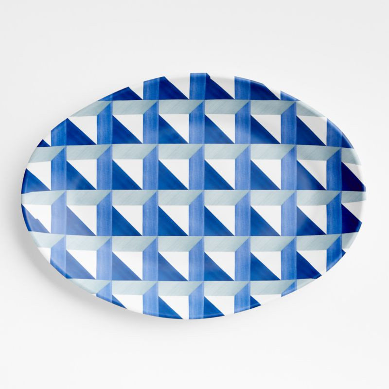 Marin Blue Tile Melamine Oval Platter | Crate & Barrel | Crate & Barrel