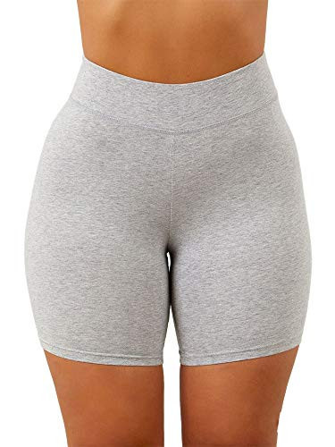 Aurgelmir Womens Biker Shorts High Waisted Booty Gym Yoga Scrunch Butt Lifting Stretchy Basic Workout Shorts Grey | Amazon (US)