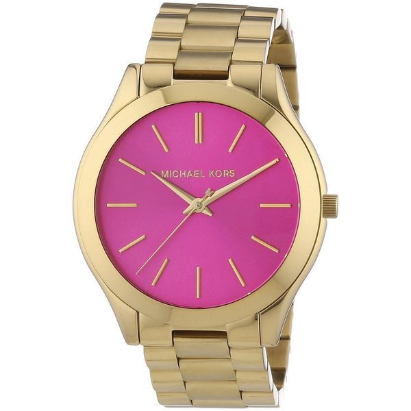 Michael Kors Women's Slim Runway MK3264 Gold Stainless-Steel Quartz Watch with Pink Dial | Bed Bath & Beyond