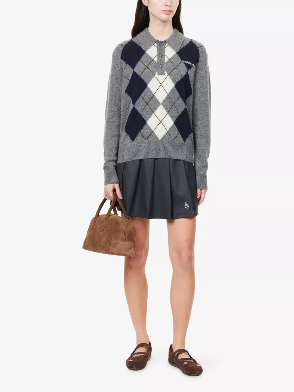 Embroidered-Logo Argyle Cashmere-And-Wool Polo Jumper | Selfridges