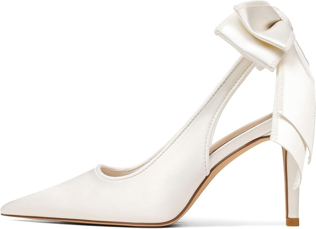 Mattiventon - Tacones con espalda abierta para mujer, punta cerrada, tacones de aguja con lazo de... | Amazon (US)