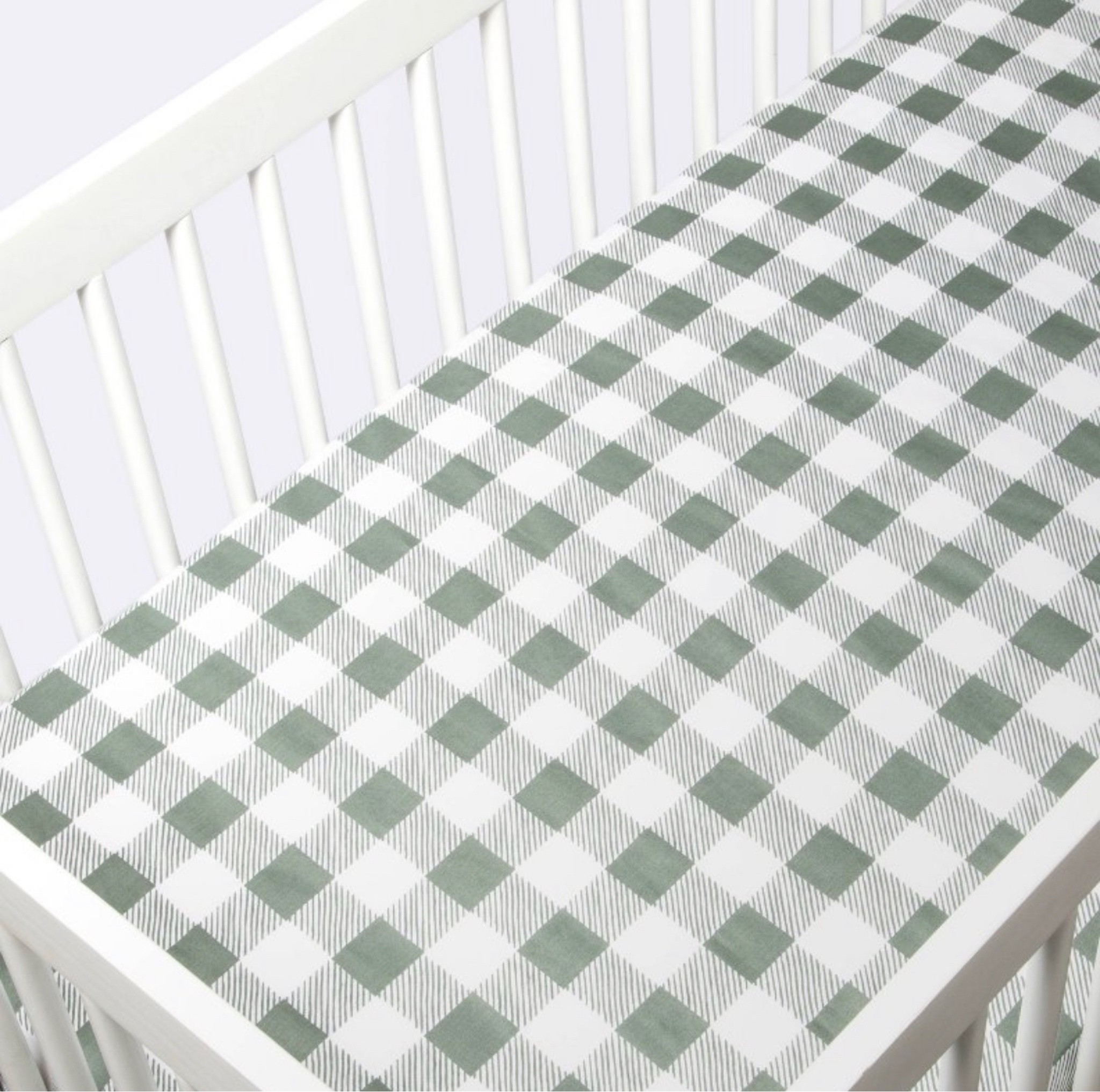 Green gingham crib sheet