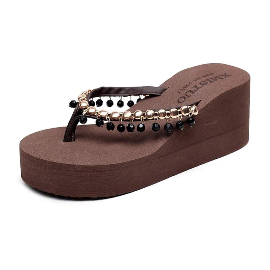 MIOKE Women's High Heel Wedge Flipflops Sparkly Rhinestone Summer Platform Anti-Slip Beach Thong ... | Amazon (US)