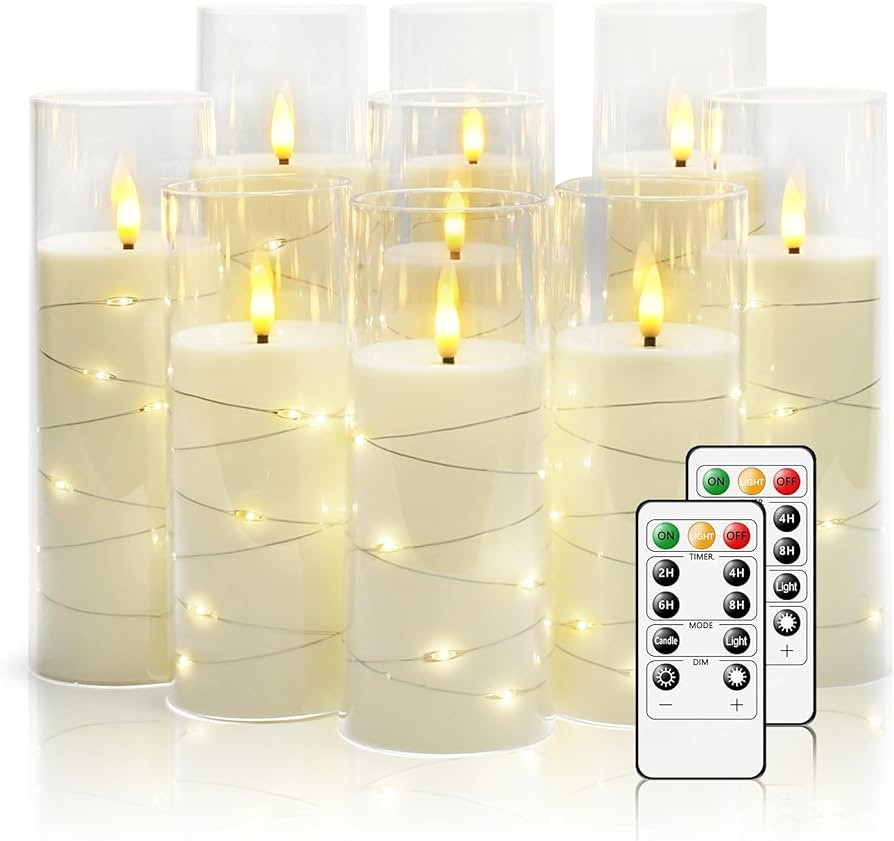 Flickering Flameless LED Candles,Battery Operated Candles 9 Pcs with Embedded Star String,Acrylic... | Amazon (US)