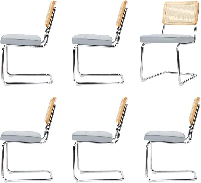 COLAMY Mid Century Modern Dining Chairs Set of 6, PU Leather Rattan Dining Room Kitchen Side Chai... | Amazon (US)